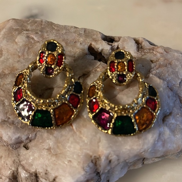 1980’s Colorful Door Knocker Earrings - Picture 1 of 10
